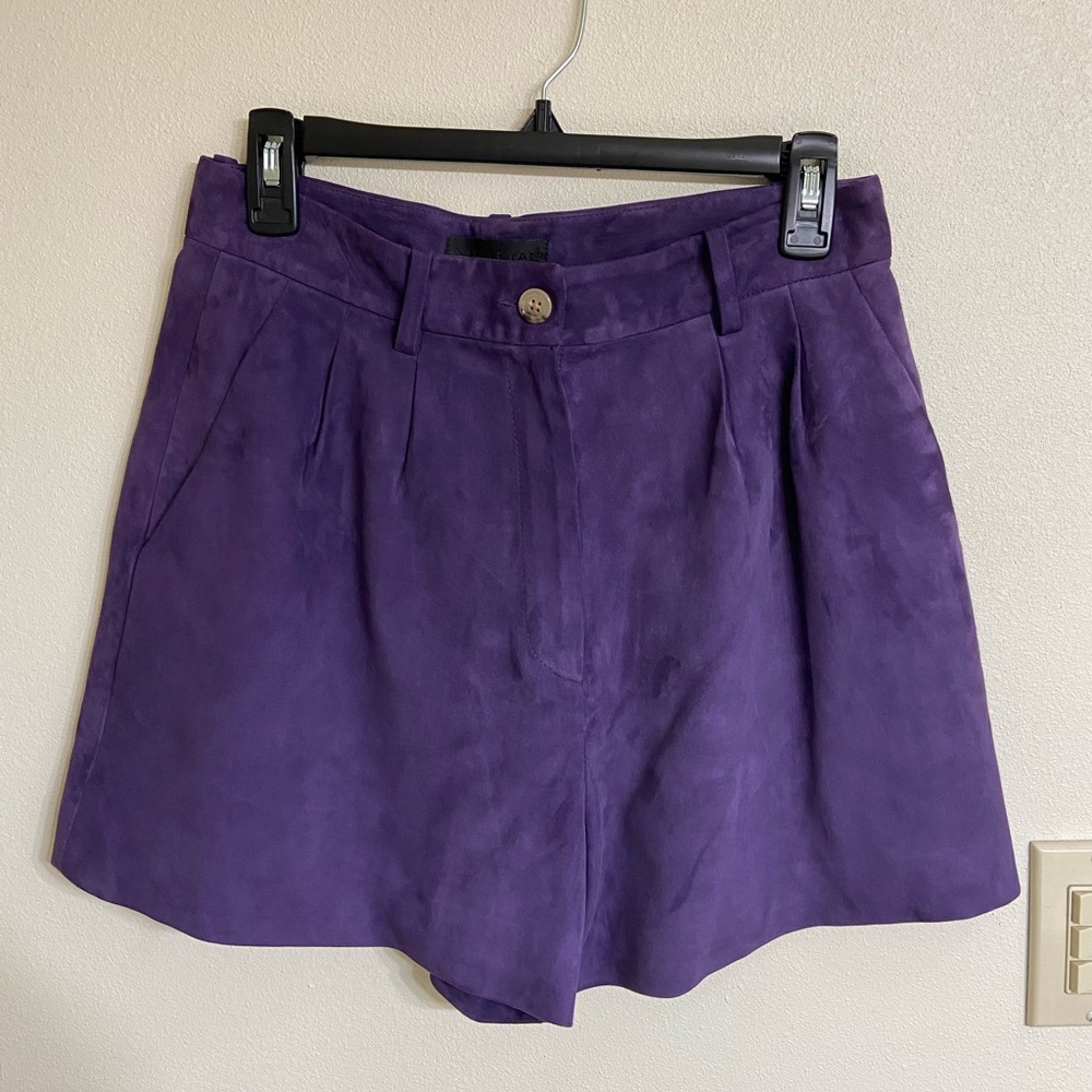 Nili Lotan Purple High-Waist Suede Shorts